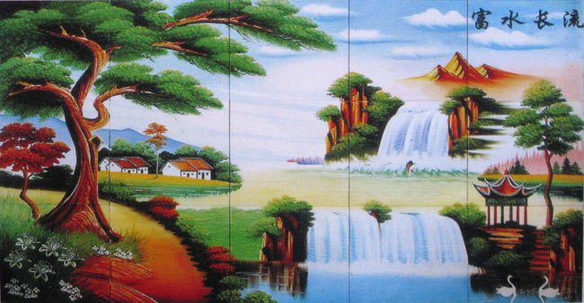山水风格陶瓷壁画可用在外墙装饰中